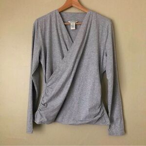 Sundance Gray Longsleeve Cotton Wrap Top (Size Large)